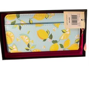 Trina Turk Lemon Print Blue & Yellow Zip Around Wallet 🍋